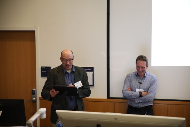 Professor of Statistics Dave Hunter introducing the 2025 P. R. Krishnaiah Lecturer Martin Wainwright